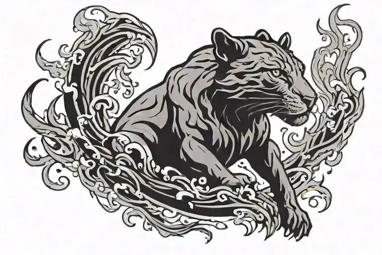 Panthere Black Silhouette Surrounded By Fire