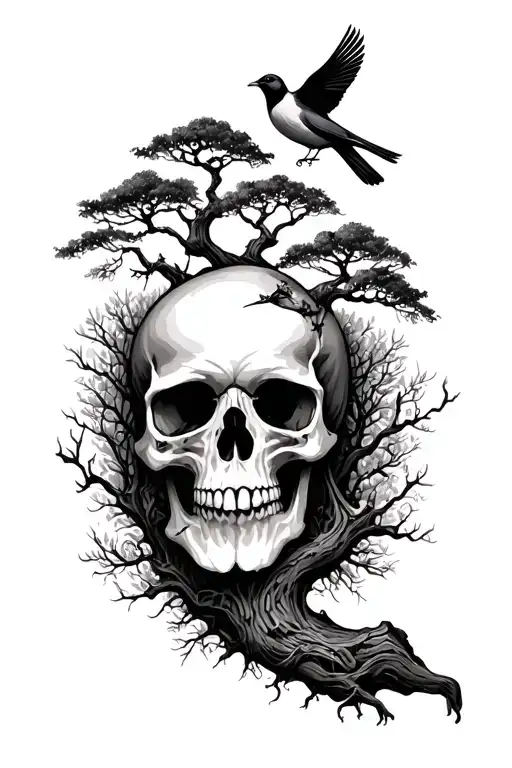 Skull With Trees Birds Bla