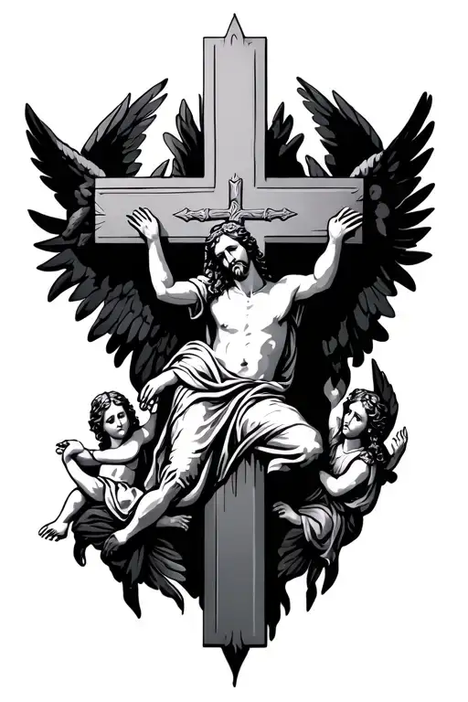 Christian Cross With Angels Around It
