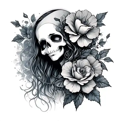 Whimsical Smokey Feminine Grim Reaper With Flowers