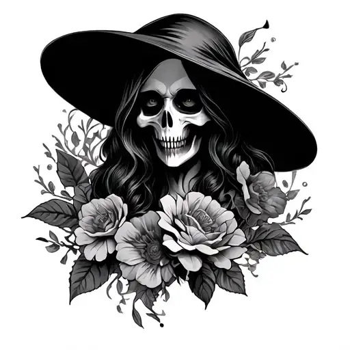 Scary Smokey Feminine Grim Reaper With Flowers