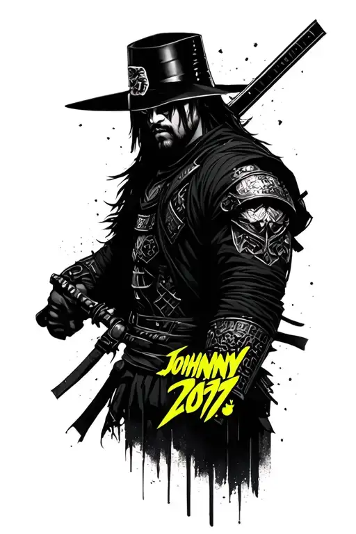 Johnny Silverhand Cyberpunk 2077 And Samurai Logo On Night City Theme