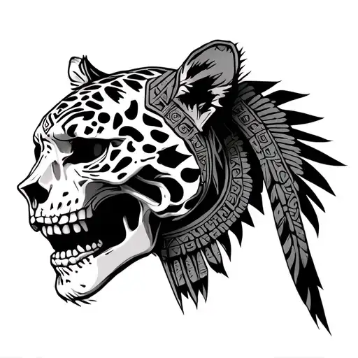 Realism Human Skeleton Head Jaguar Warrior Aztec
