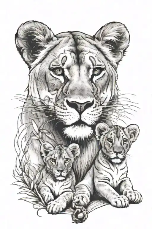 Lioness With 2 Cubs
