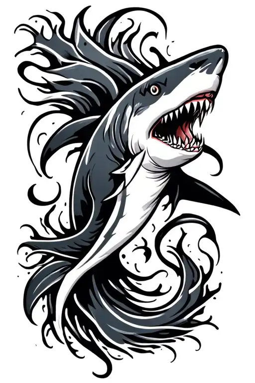 Tribal Tattoo Featuring Small Shark Flowing With The
