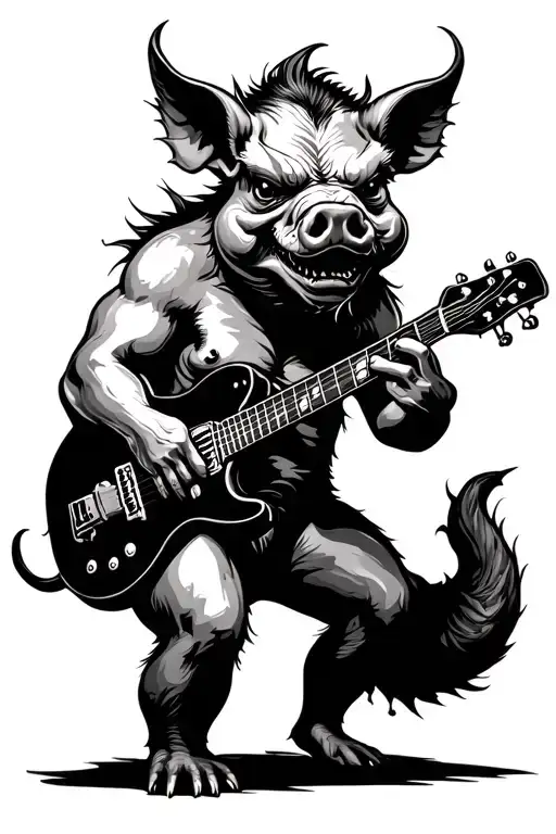Demon Pig Playing A Guitar