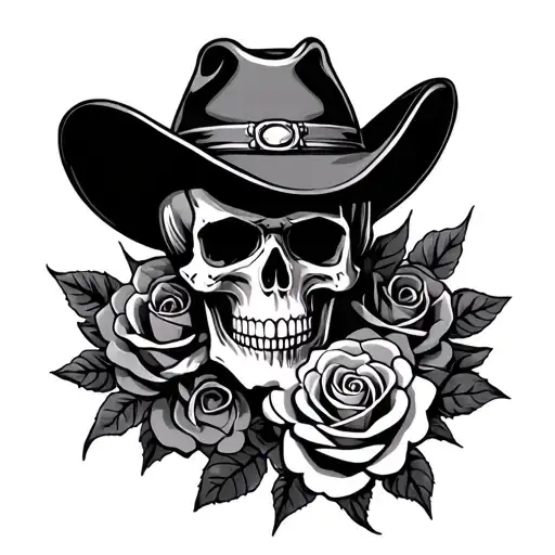 Skull With Cowboy Hat And Rose Intertwined