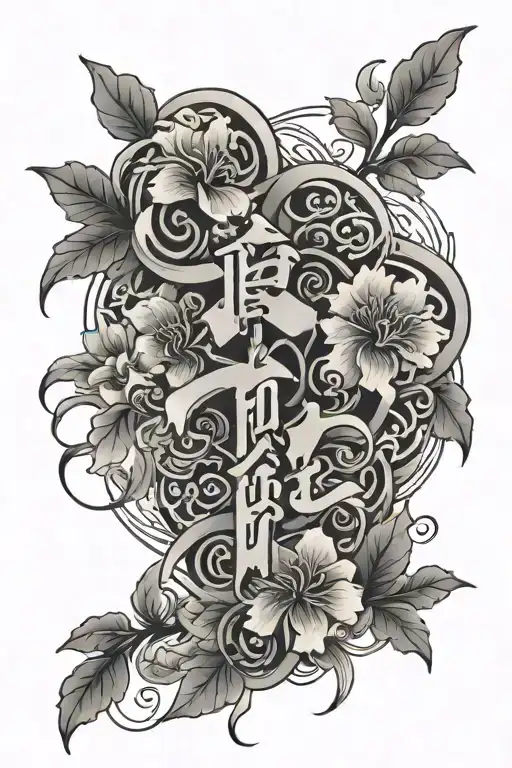 Chinese Writing With Flowers Intertwined