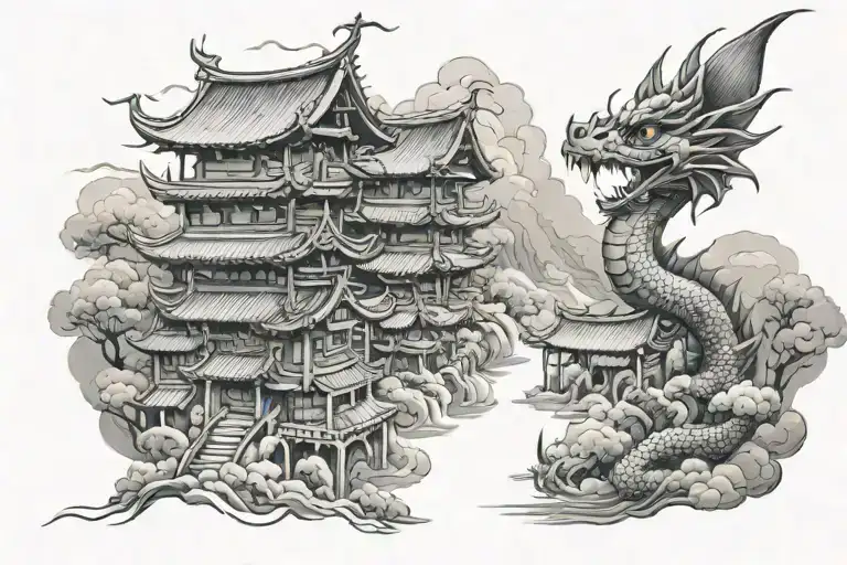Rainy Village In Asia Dragon