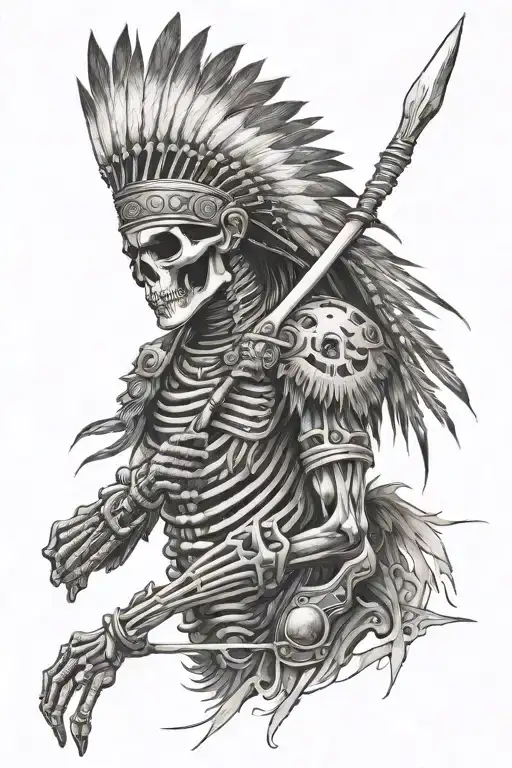 Indian Skeleton Warrior With Skin Falling Off Profile