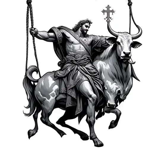 Saint Florian Holding A Bull By The Rope Hanging