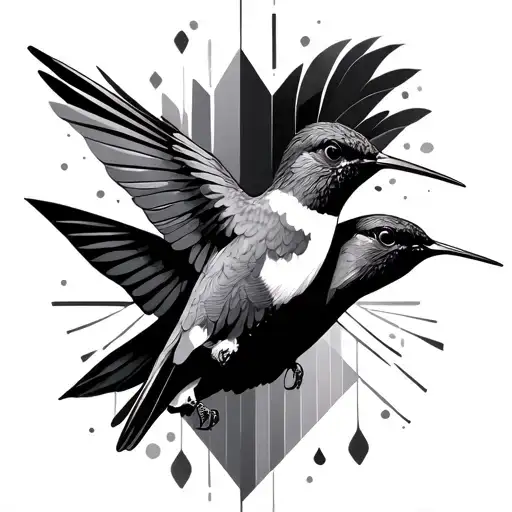 Simple Geometric Pattern Repeating Sleeve With Hummingbird On Thumb