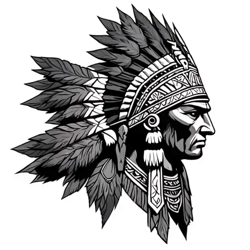 Aztec Warrior With Head Dress Drawing