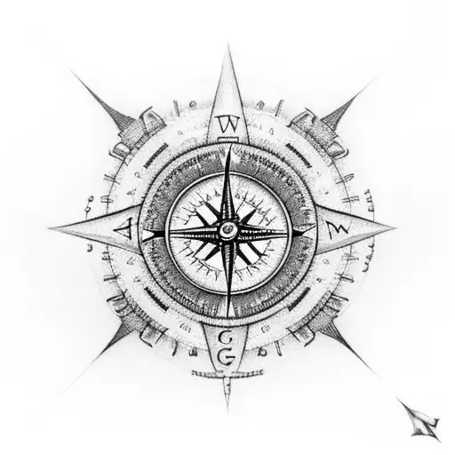 A Black-grey Tattoo Of A Detailed Geocaching Compass With Nature Elements Intertwined