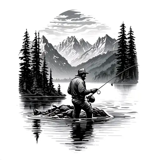 Somebody Fishing With Mountains Panorama
