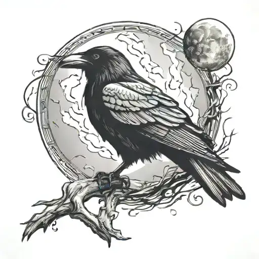 Raven Against The Moon And Sky