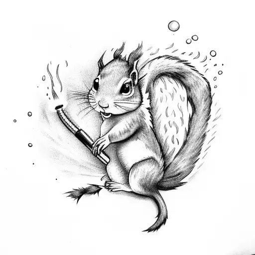 Fire Squirrel With Hose Fighting Fire