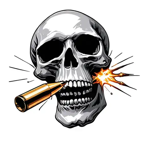 A Skull With A Bullet Entering The Skull