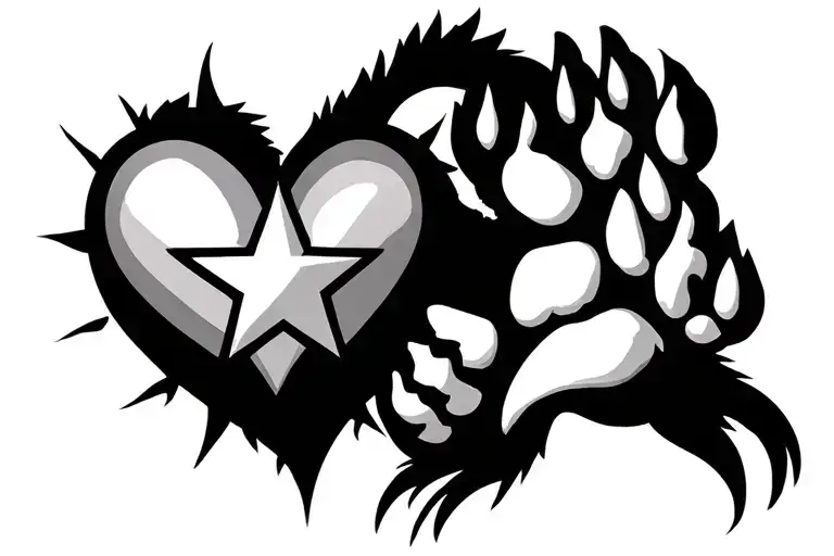 A Heart With A Star In The Middle Of The Heart And A Paw Over The Right Upper Side Of The Heart