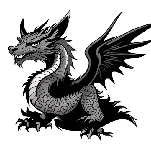 Dragon Chinese Stylised With Fox Mask And Wings