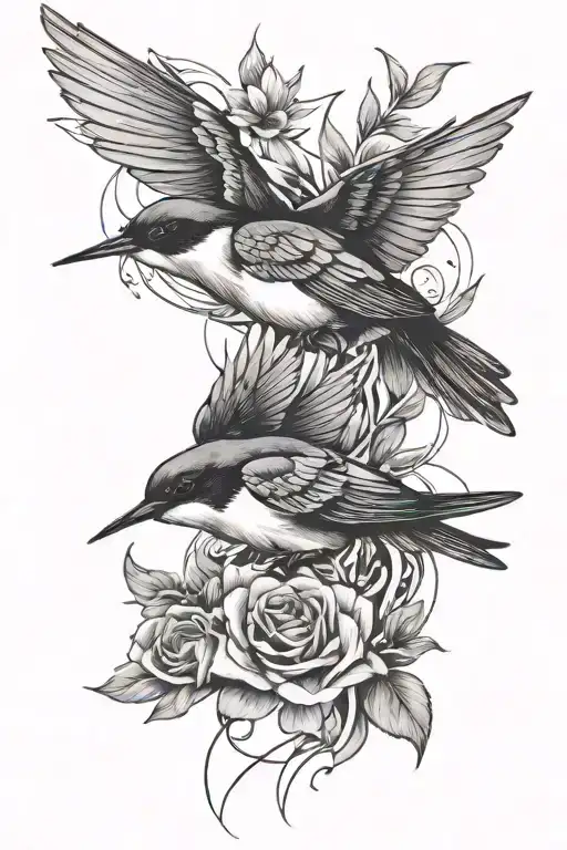 Different Black Lines With Two Swallows Outer Fore Arm