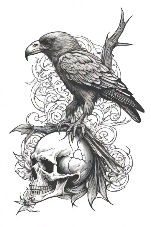 Skull And Crow Sitting