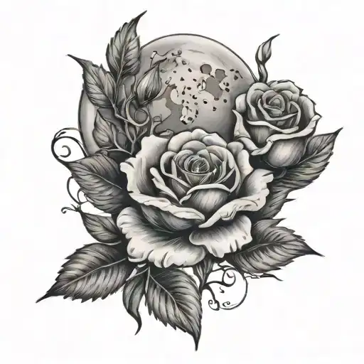 Moon Shining Over Rose Bouqet