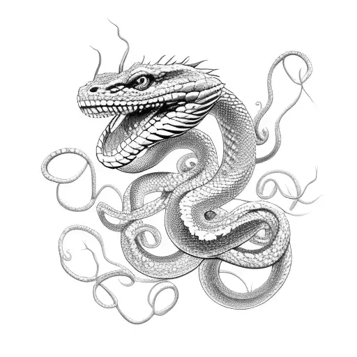 A Snake Dragon Coiled Around A Blooming Vine