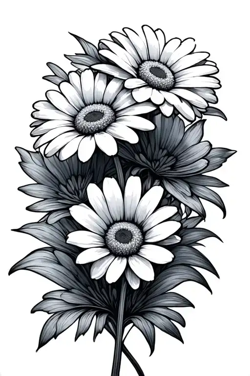 Four Daisies Bouquet Fine Line