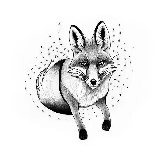 A Tattoo Of A Fox Playing An Electric Guitar In A Blackwork Style