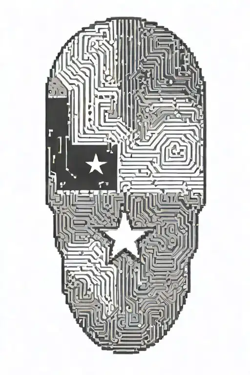 A Pixel Art Representation Of The Texas State Outline Made Up Of Binary Code And Circuit Lines