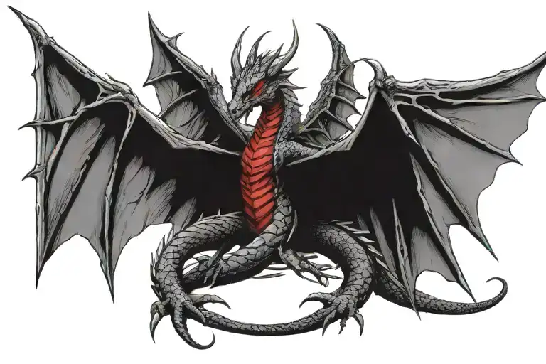 Red Dragon With Open Wings Wrapped In Black Sword