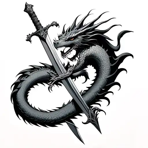 Dragon And Sword Wrapped On Back