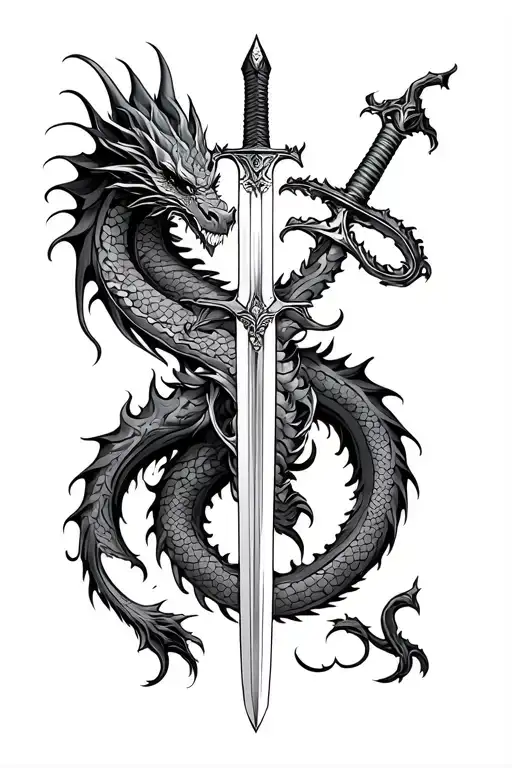 Dragon And Sword Intertwined On Back