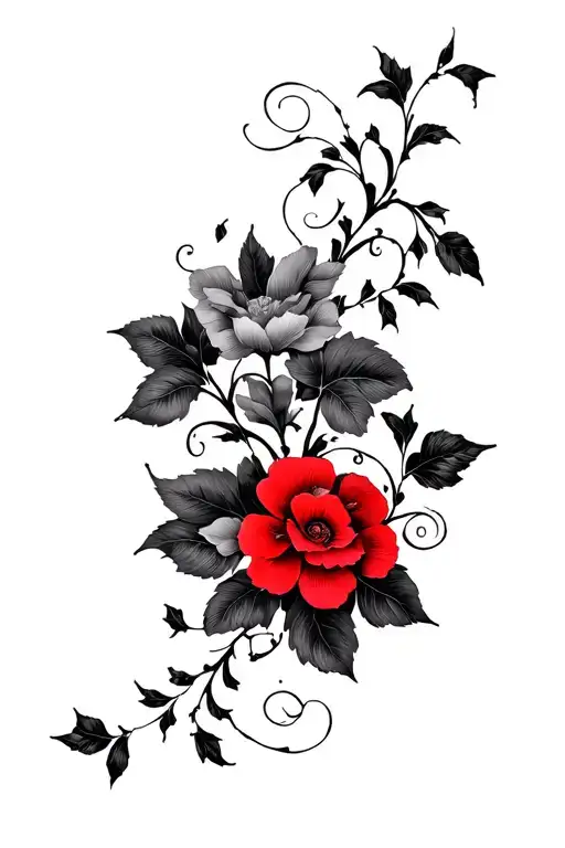 Red Vine Wrapping With Black Floral Details