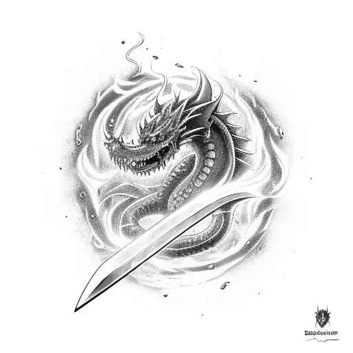 Bastard Sword Set On Fire With Ouroboros Wrapped Around It