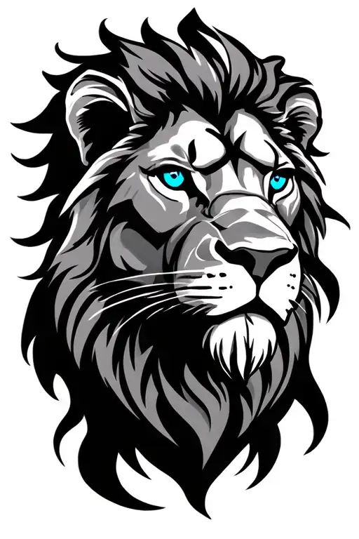 Male Lions Head With Blue Eyes