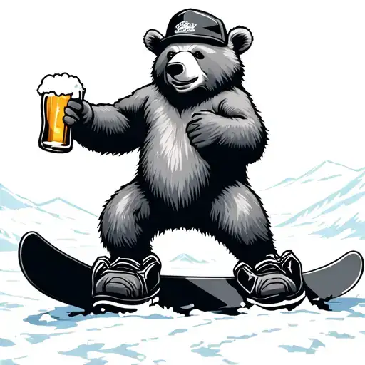 Snowboarding Bear Holding A Beer