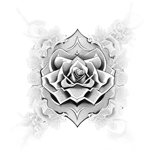 A Tequila Bottle And Glass Adorned With Intricate Rose Patterns