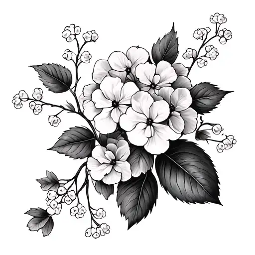 Babys Breath Vine Tattoo Design Featuring Small Hydrangeas