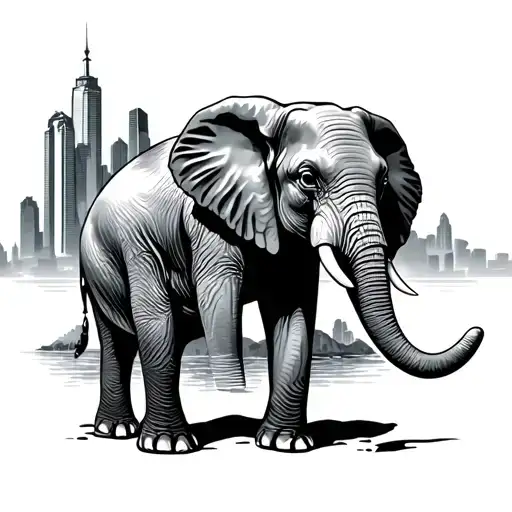 Elephant With Skyline Capetown
