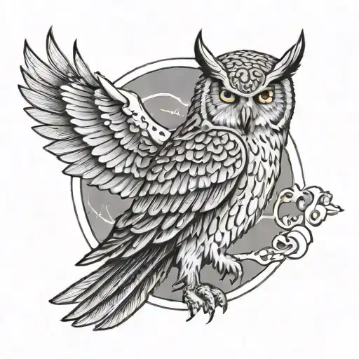Athena Goddess Lightening Bolt Owl Perched