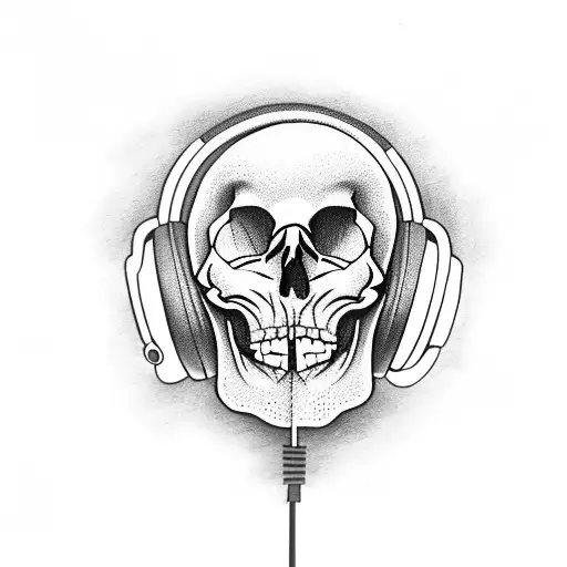 A Skull Wearing Headphones In A Lakeside Forest