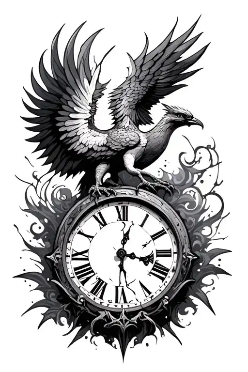 Broken Clock With A Phoenix