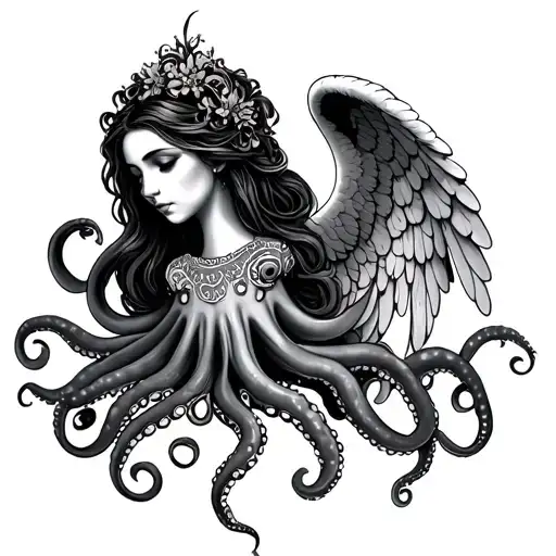 Octopus Woman With An Angel With Wings