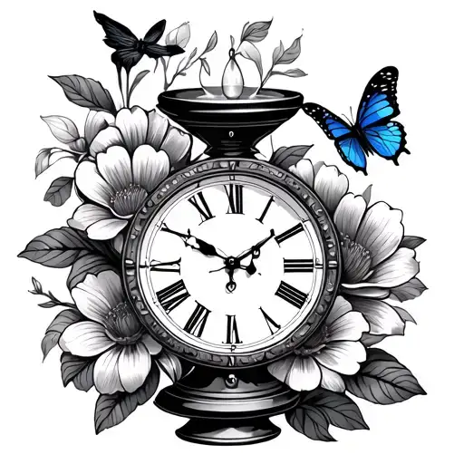 Hourglass Clock With Flower And Butterfly
