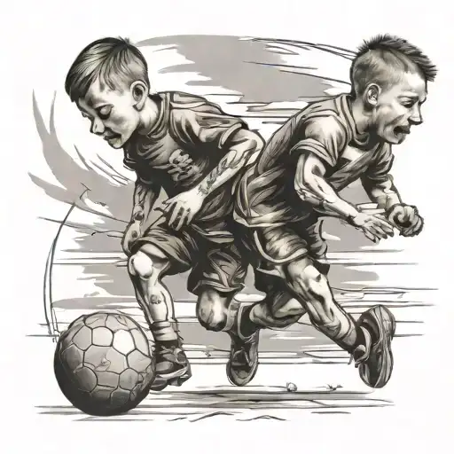 Two Brothers Bigger And Younger Playing Football Field
