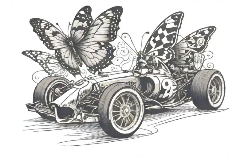 Butterfly Morphing Into Formula One Car Speeding