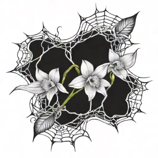 Daffodil And Daisy Flower With Spiderwebs