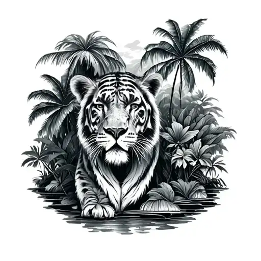 Jungle Filled Simple Line Drawing